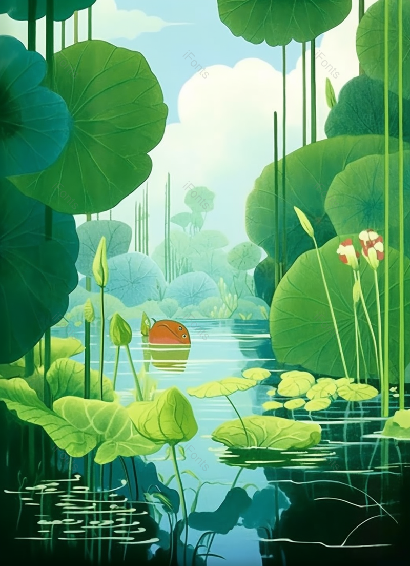 处暑绿色的夏天池塘里的荷叶荷花背景,插画/手绘图,插画/手绘图库,插画/手绘图下载,插画/手绘